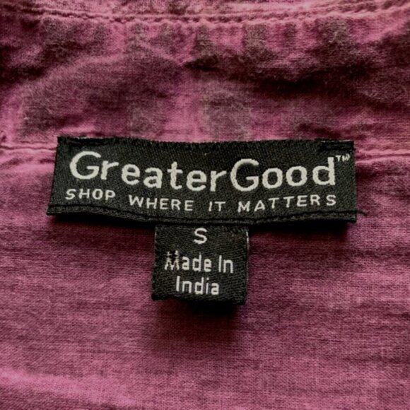 Greater Good Cotton Mixed Media Button Down Shirt Sz S Purple BOHO Indie 96C - Picture 7 of 9